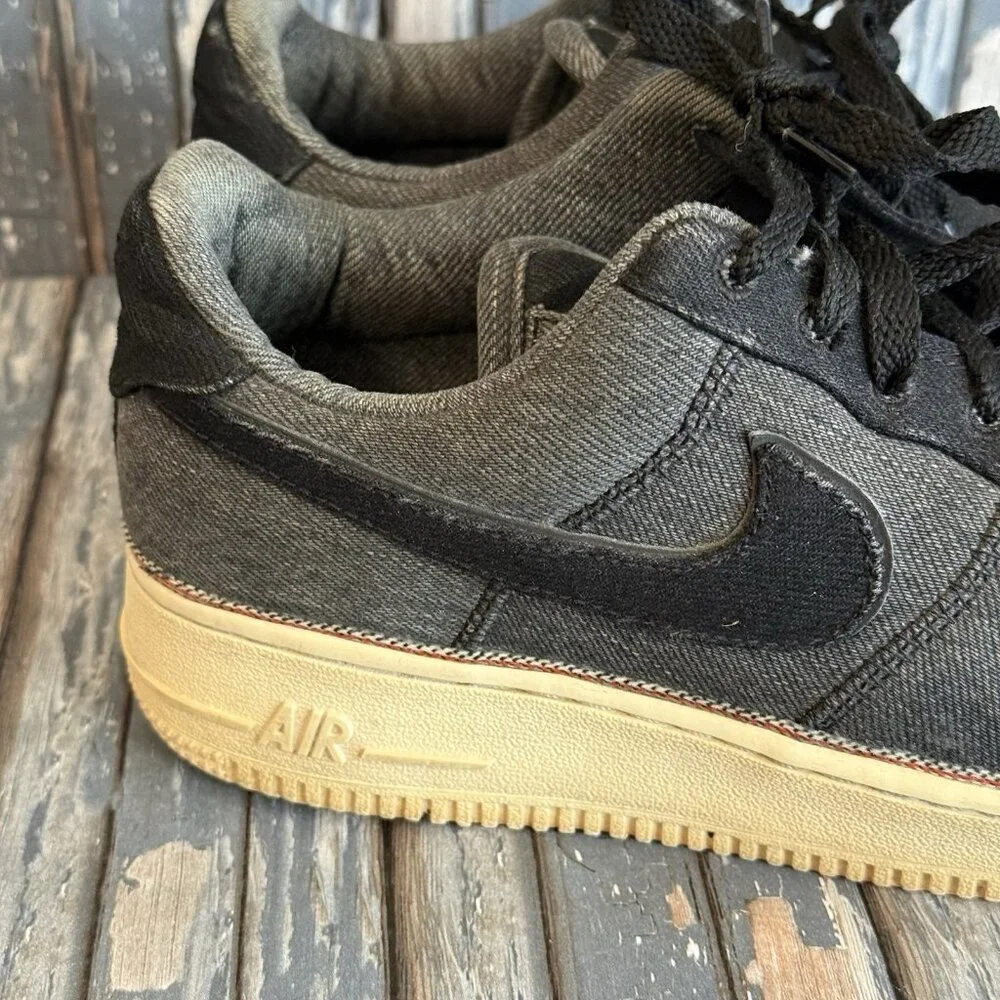 Nike 3x1 x Air Force 1 Premium Low Black Denim Sneakers 905345-006 Boys 6